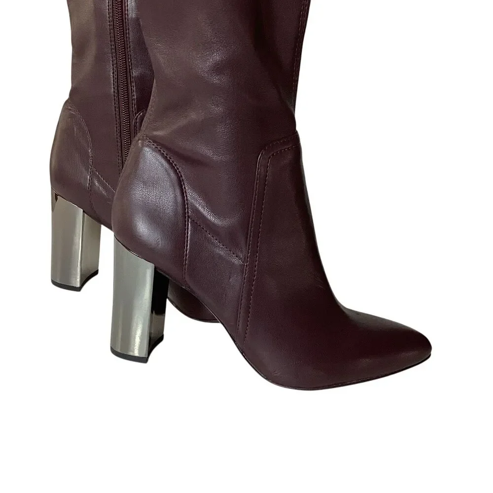 Franco Sarto Kolette Burgundy Metallic Block Heel Pointed Toe Tall Boots 8M